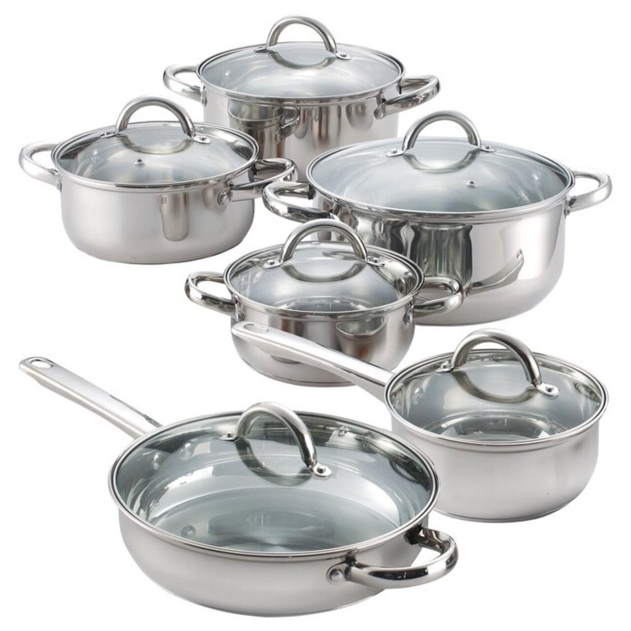 12 Piece Oven Safe Stainless Steel Cookware Set with Cool Touch Handles and Stackable